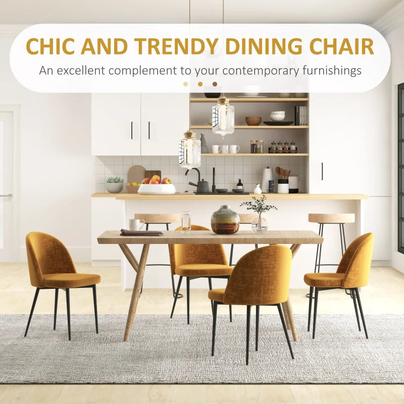 Modern Dining Chairs, Mid-Back Velvet-touch Upholstery Side Chair, Table Chair for Living Room, Dining Room, Yellow, Set of 4
