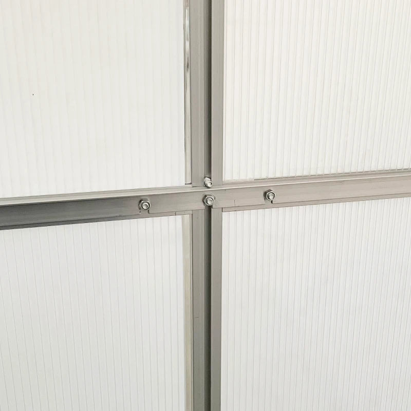 Walk-In Garden Greenhouse Aluminum Polycarbonate with Roof Vent for Plants Herbs Vegetables 8' x 4' x 7' Silver