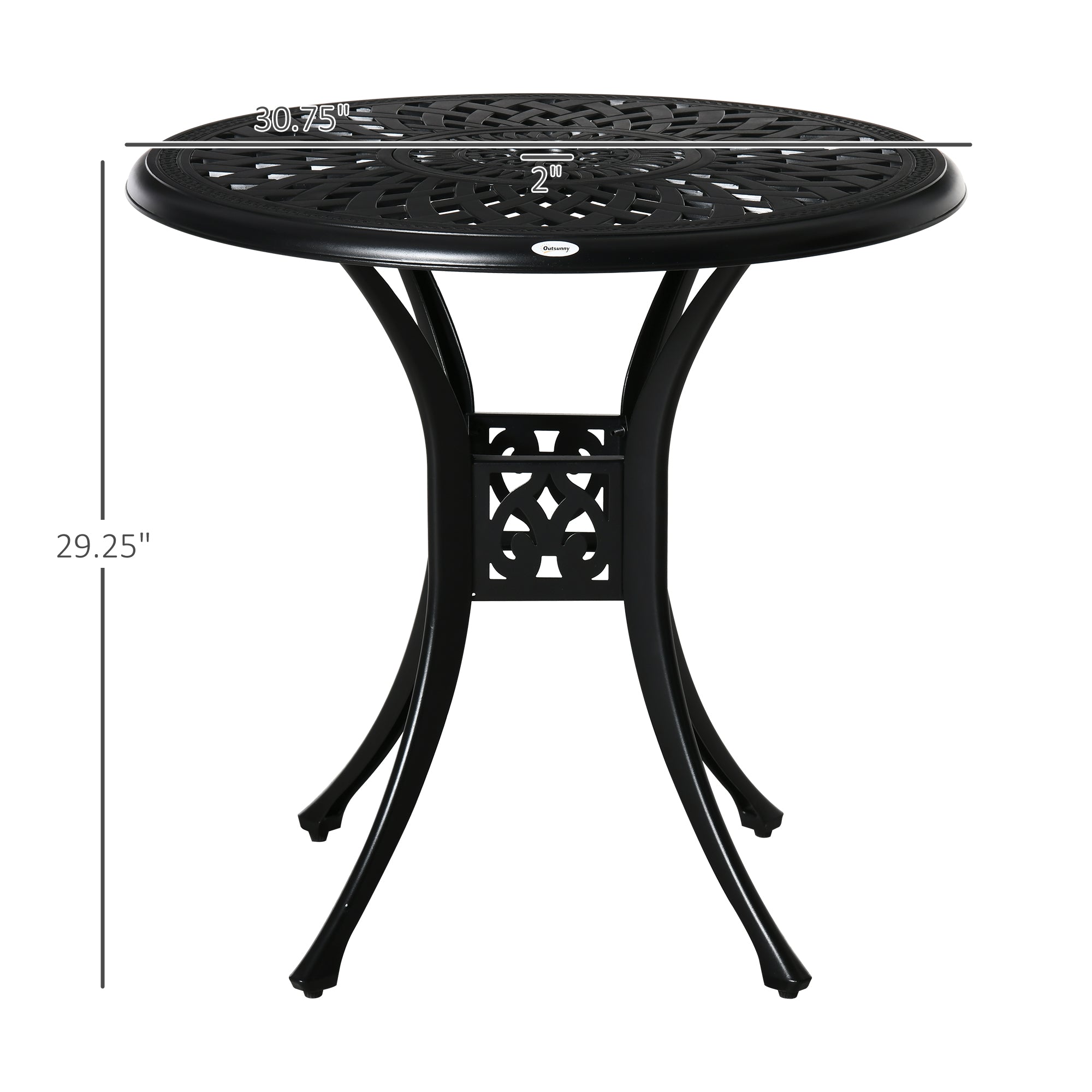 Outsunny 30-inch Round Patio Dining Table with Umbrella Hole Antique Cast Aluminium Outdoor Bistro Table, Black 