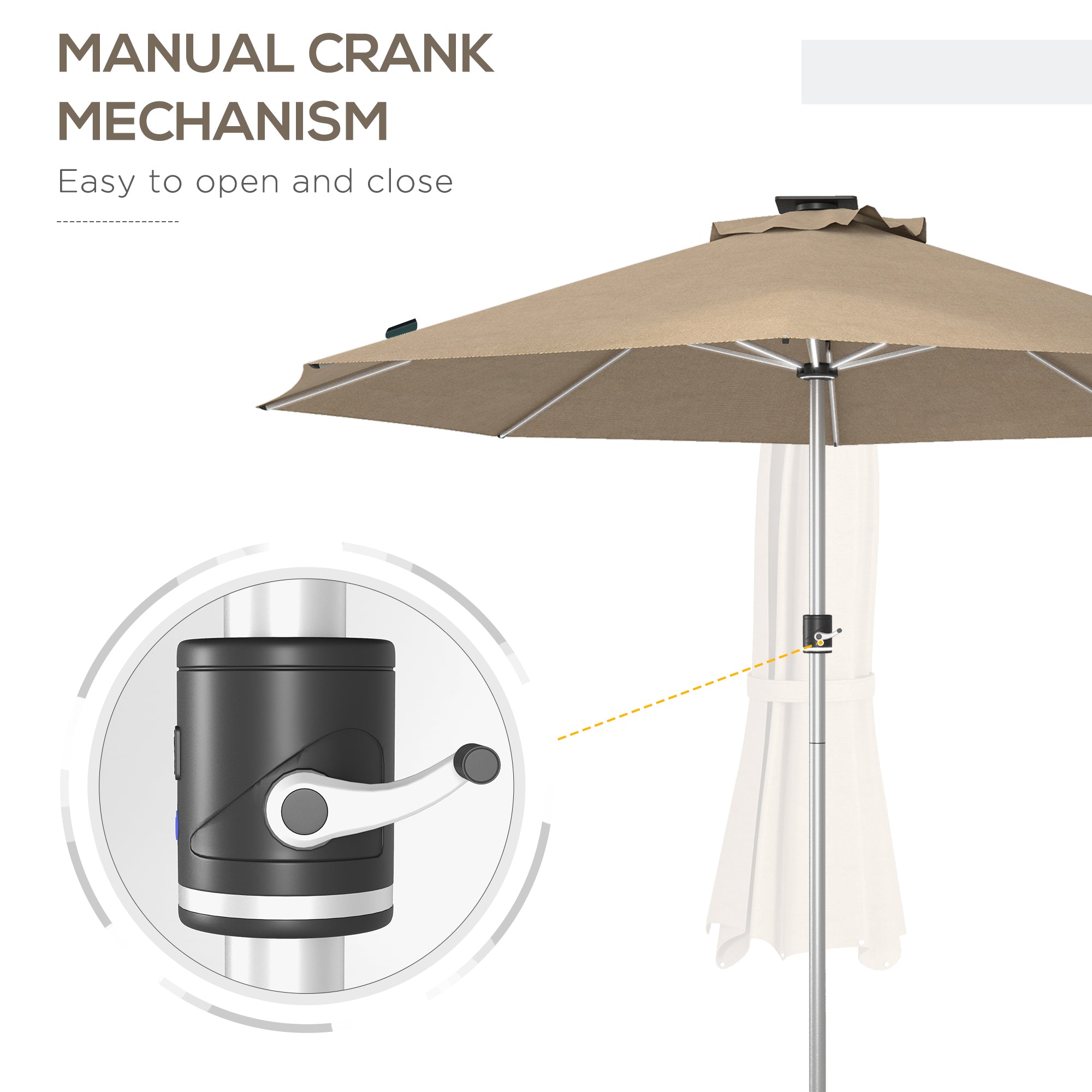 Outsunny Solar Illumination Shade: LED Lighted Patio Umbrella with 4 Lighting Modes, USB Charging Outdoor Deck Khaki 