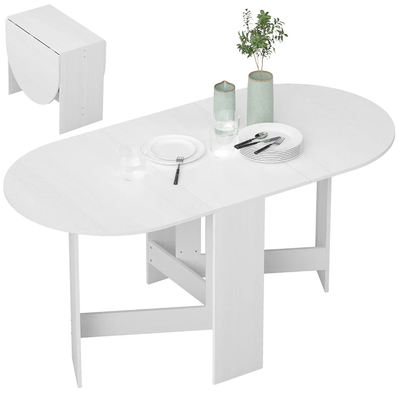Oval Folding Dining Table, Space Saving Drop Leaf Kitchen Table for Dining Room, Living Room, Distressed White