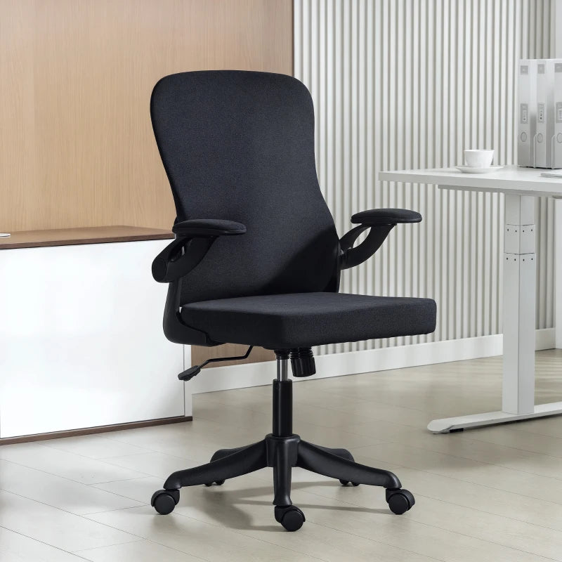 Ergonomic Office Chair, Swivel Desk Chair with Adjustable Lumbar Support and Height, Flip-up Armrests, Wheels, Black