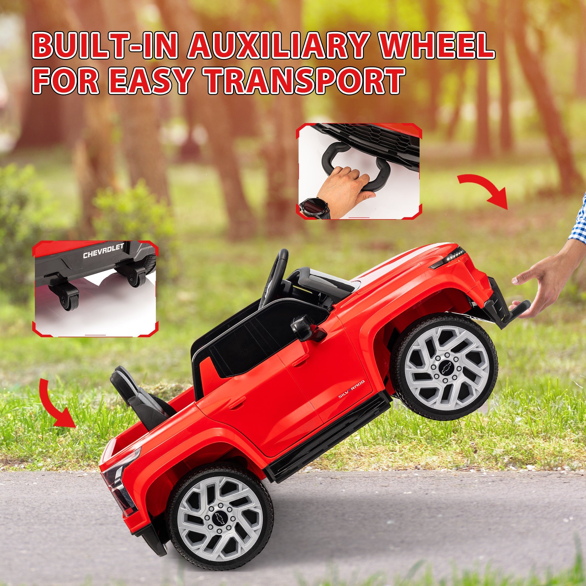 Qaba 12V CHEVROLET SILVERADO EV RST Licensed Kids Car w/ Remote, Spring Suspension, Soft Start, Training Wheels, Red 