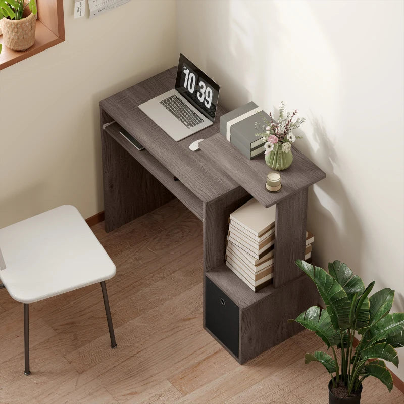 Computer Desk with Sliding Keyboard Tray Storage Drawer Shelf Home Office Workstation Grey