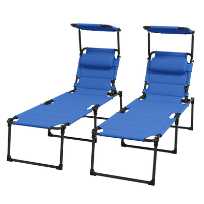 Outsunny Adjustable Folding Chaise Lounge Chair with Sunroof Quick Dry for Patio Blue 
