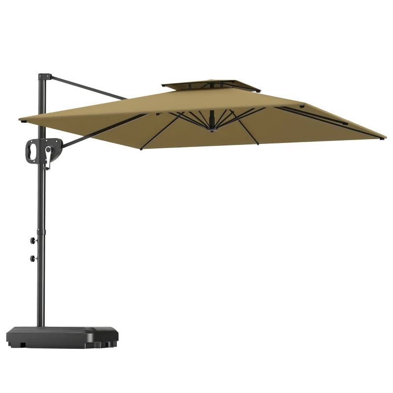 Square Cantilever Patio Umbrella, Double Top Patio Hanging Offset Umbrella with Crank & Tilt, 8' x 9', khaki
