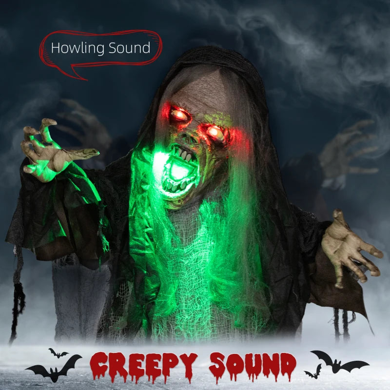 HOMCOM 6.4' Life-Size Winged Grim Reaper – Animated Halloween Decoration, Light-Up Eyes 