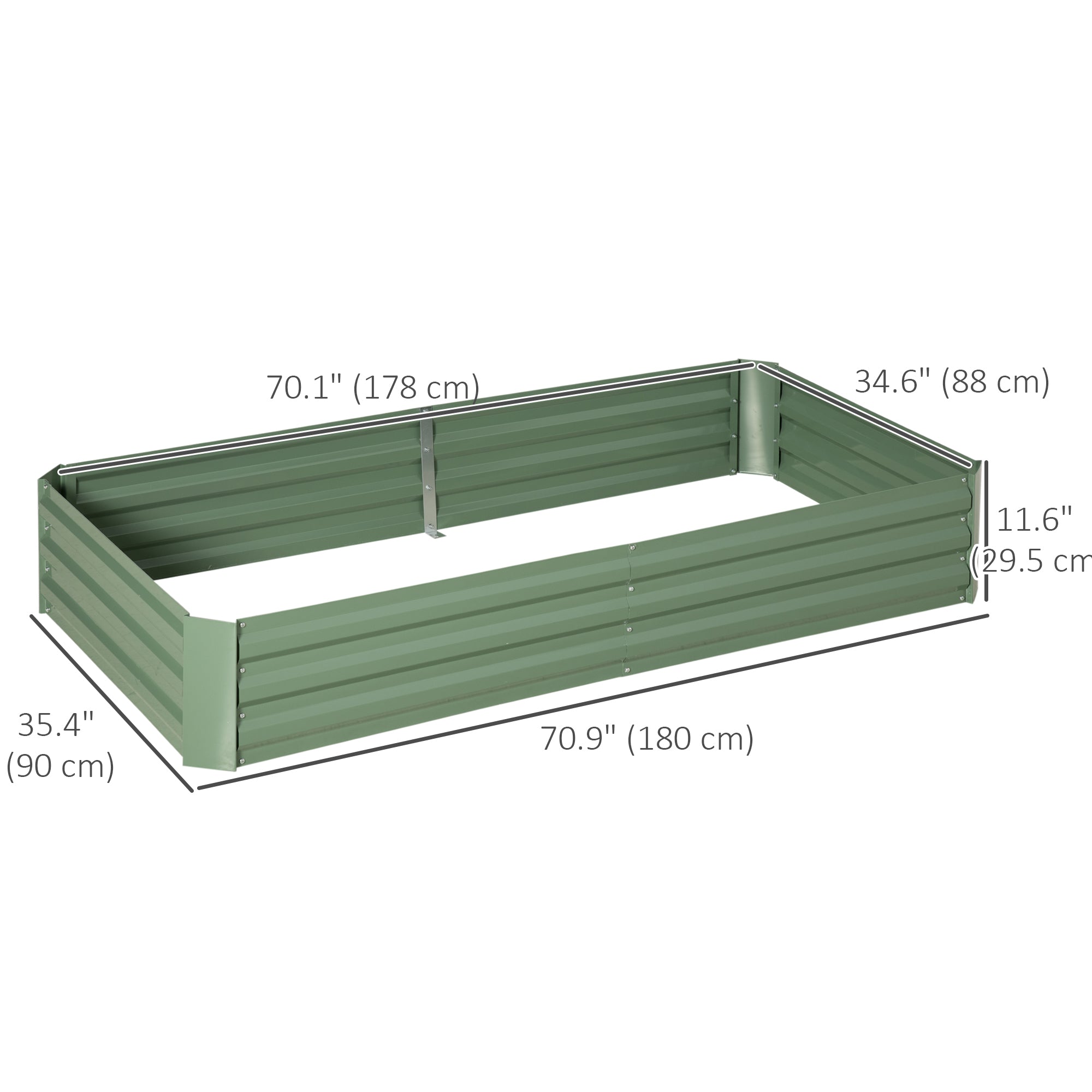Outsunny 6' x 3' x 1' Raised Garden Bed with 2 Trellis Tomato Cages, Steel Frame Elevated Planter Box, Light Green 