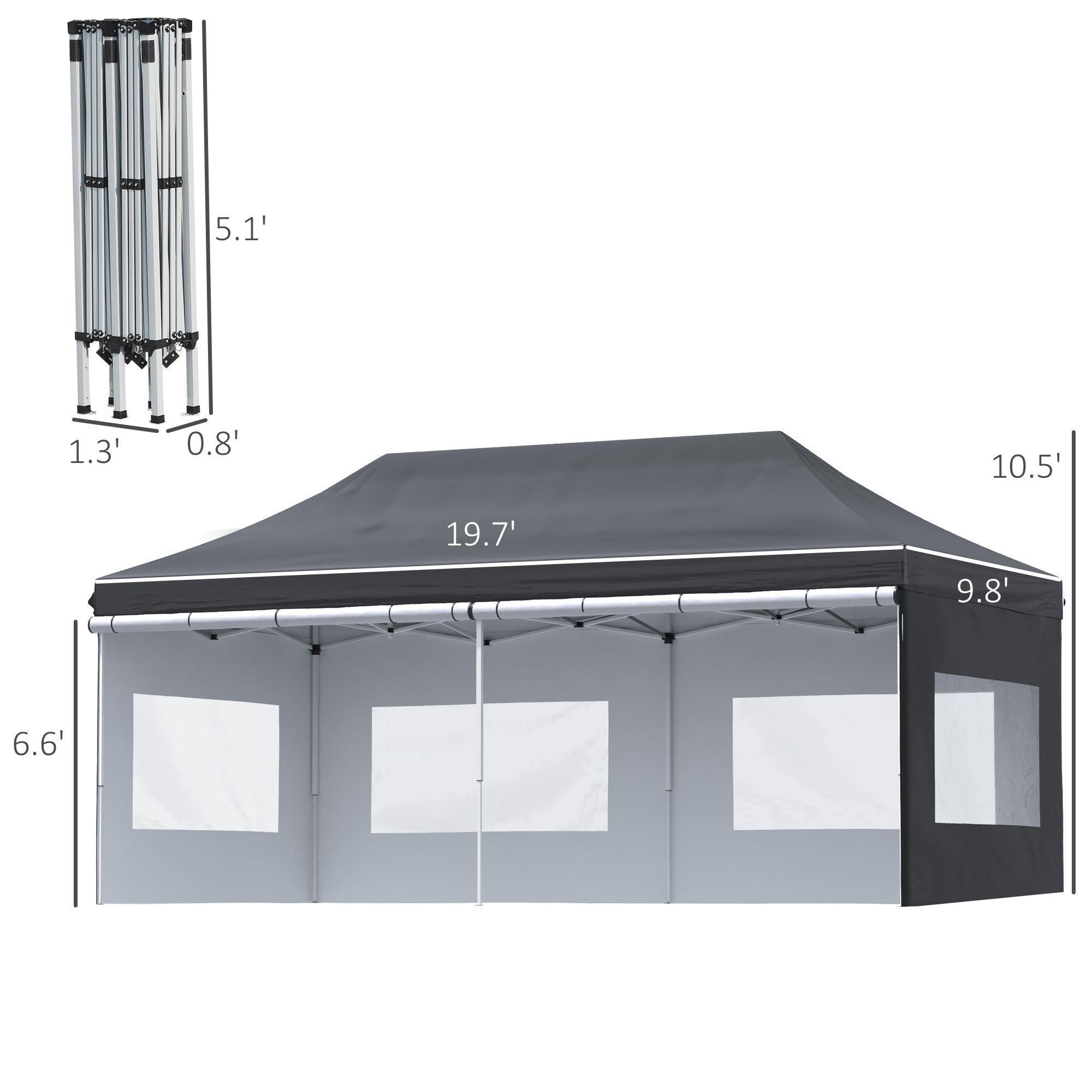 Outsunny 20'x10' Pop Up Canopy Tent Folding Instant Shelter Gazebo Removable Sidewalls Windows Sand Weights Bags 