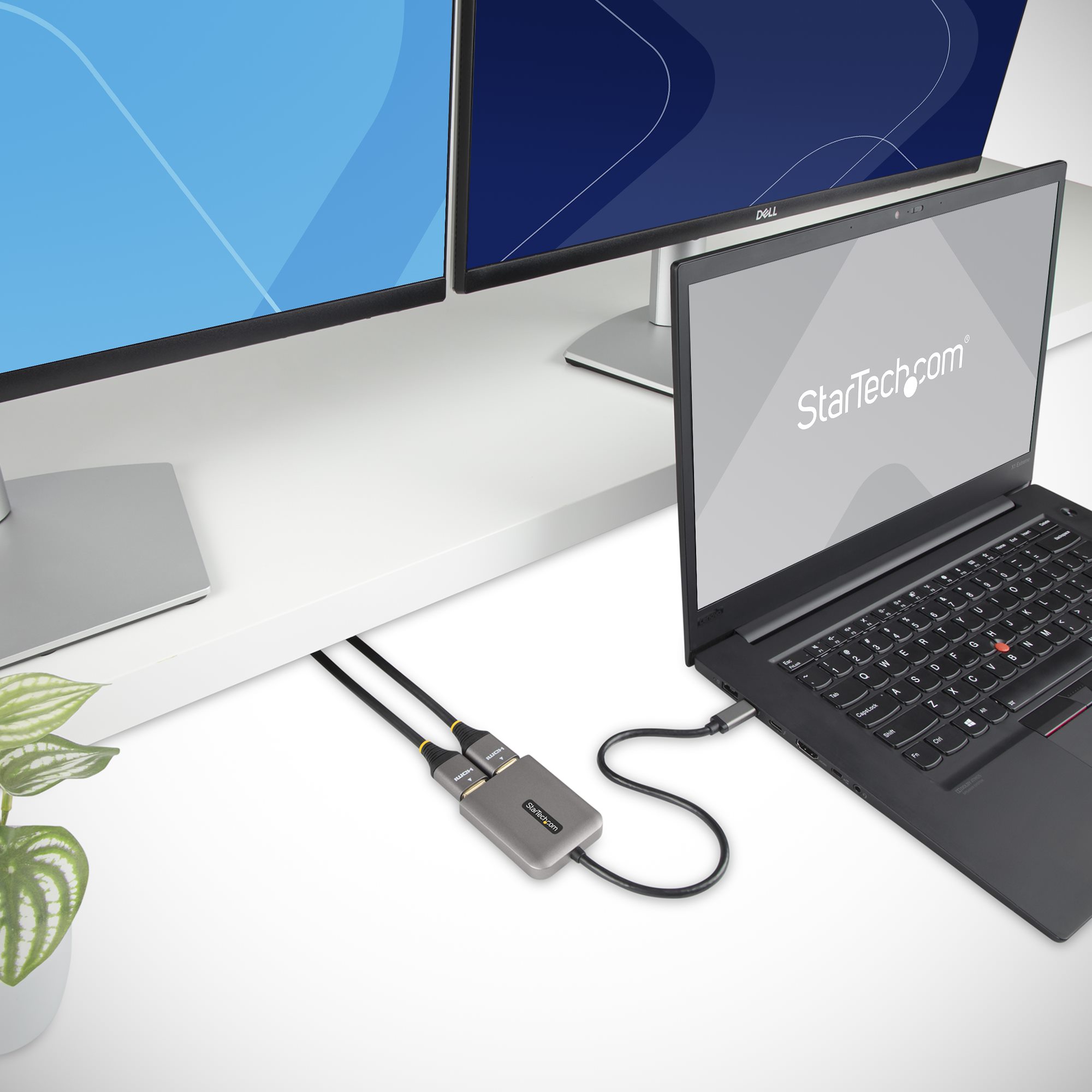 USB-C to Dual HDMI Adapter, USB Type-C Multi-Monitor MST Hub, Dual 4K 60Hz HDMI Laptop Display Extender / Splitter, HDR, Extra-Long Built-In Cable - Windows Only 