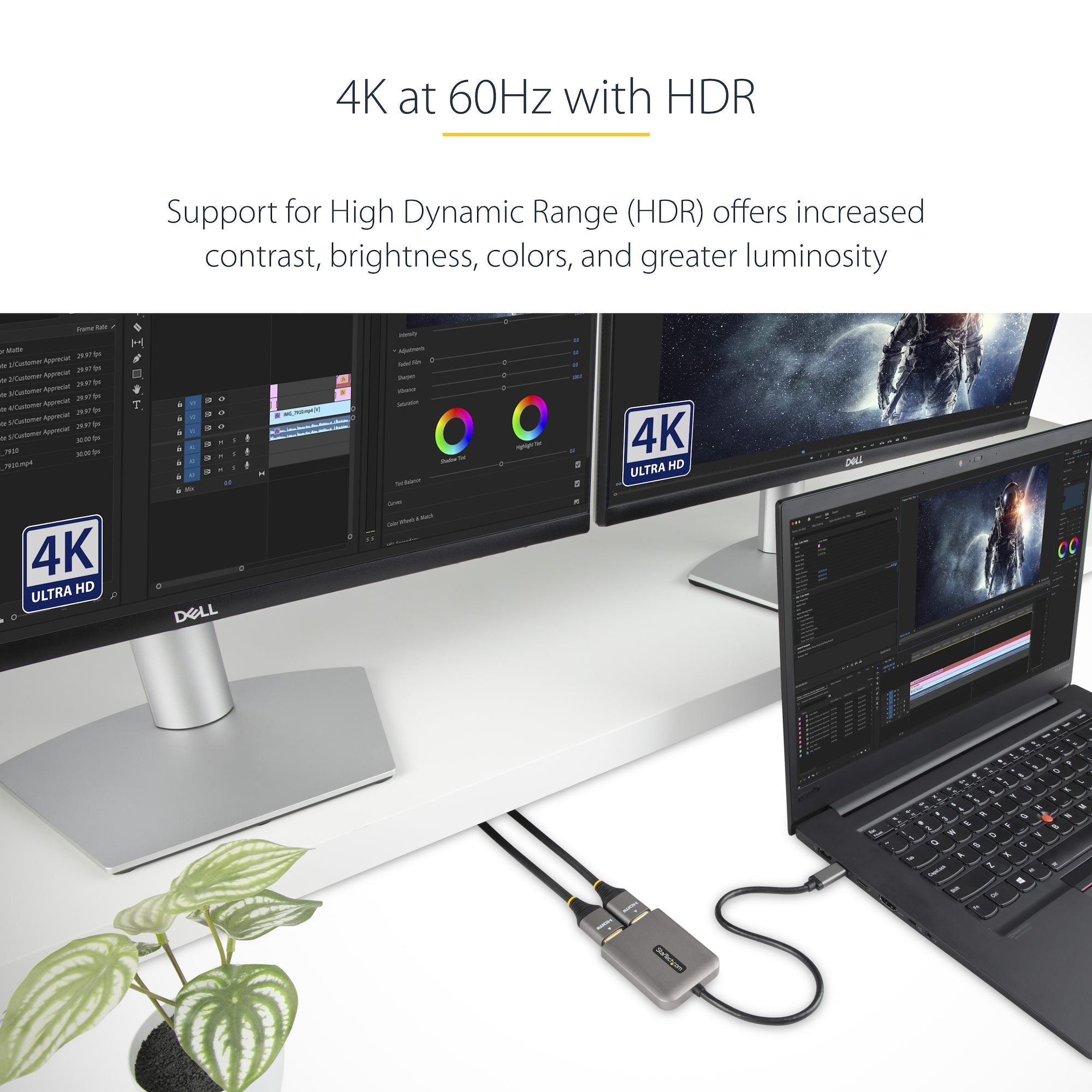 USB-C to Dual HDMI Adapter, USB Type-C Multi-Monitor MST Hub, Dual 4K 60Hz HDMI Laptop Display Extender / Splitter, HDR, Extra-Long Built-In Cable - Windows Only 