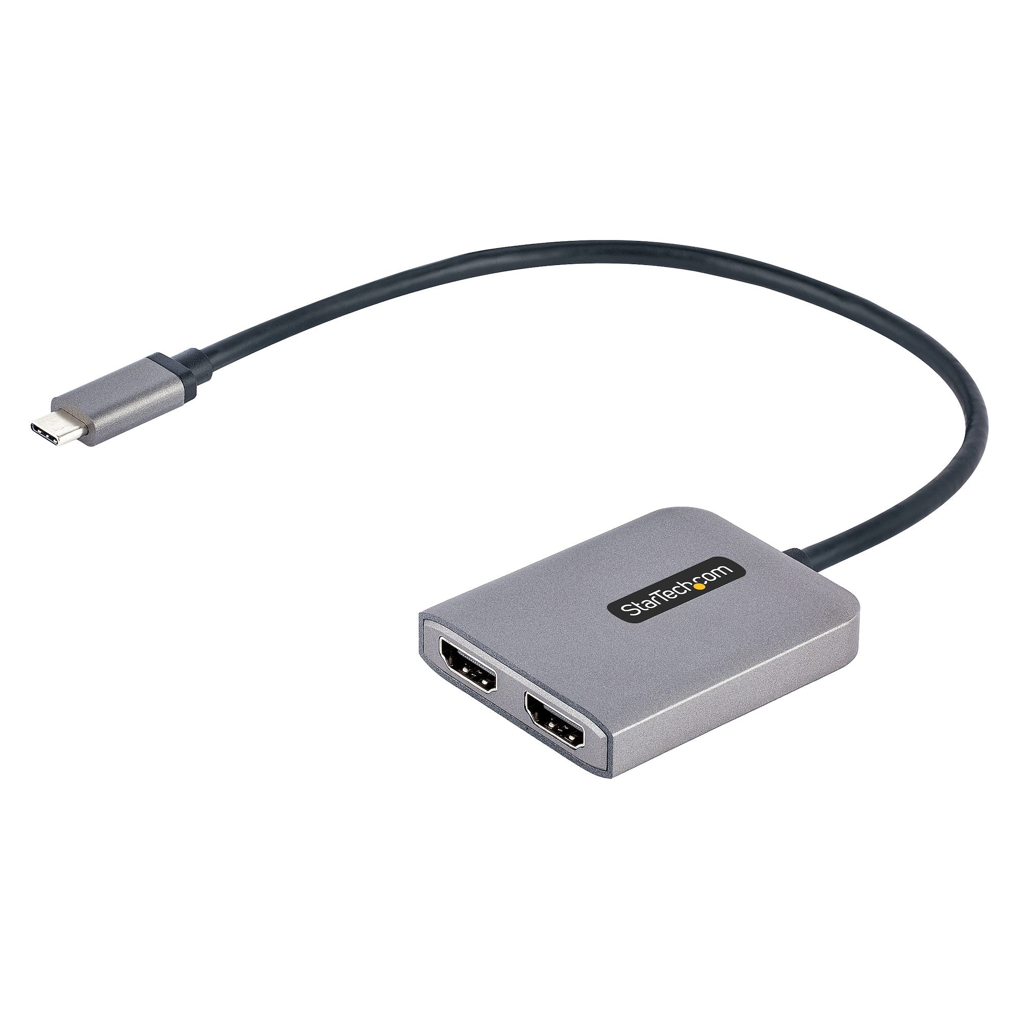 USB-C to Dual HDMI Adapter, USB Type-C Multi-Monitor MST Hub, Dual 4K 60Hz HDMI Laptop Display Extender / Splitter, HDR, Extra-Long Built-In Cable - Windows Only 