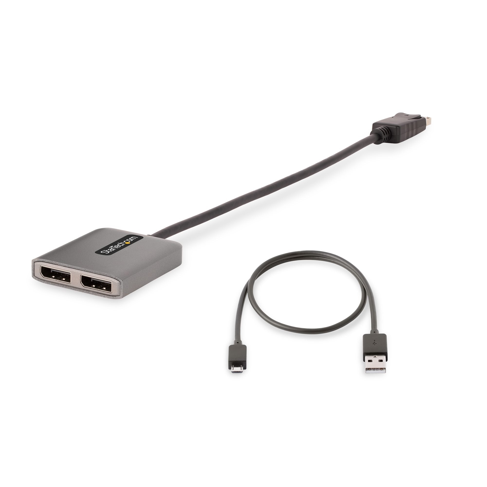Dual-Monitor DisplayPort 1.4 Splitter, DisplayPort to 2x DP Multi-Monitor Adapter, Dual 5K 60Hz Computer MST Hub, Extra-Long Built-in Cable - Windows Only 
