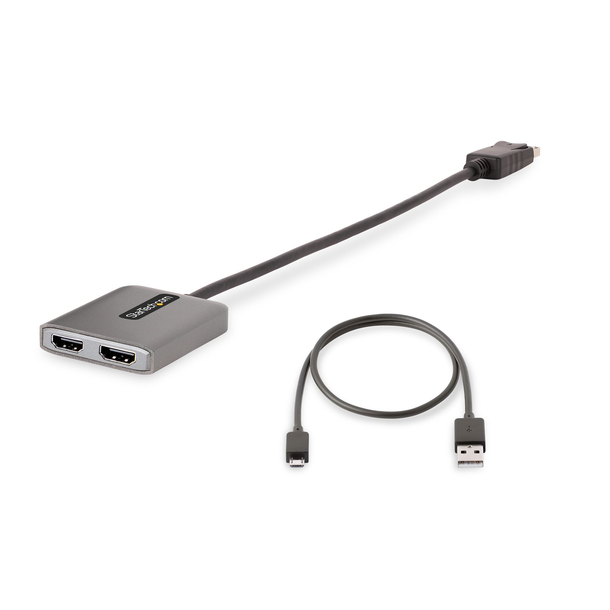 DP to Dual HDMI MST HUB - Dual HDMI 4K 60Hz - DisplayPort Multi Monitor Adapter with 1ft / 30cm cable - DP 1.4 Multi Stream Transport Hub, DSC | HBR3 - DP to HDMI Splitter 