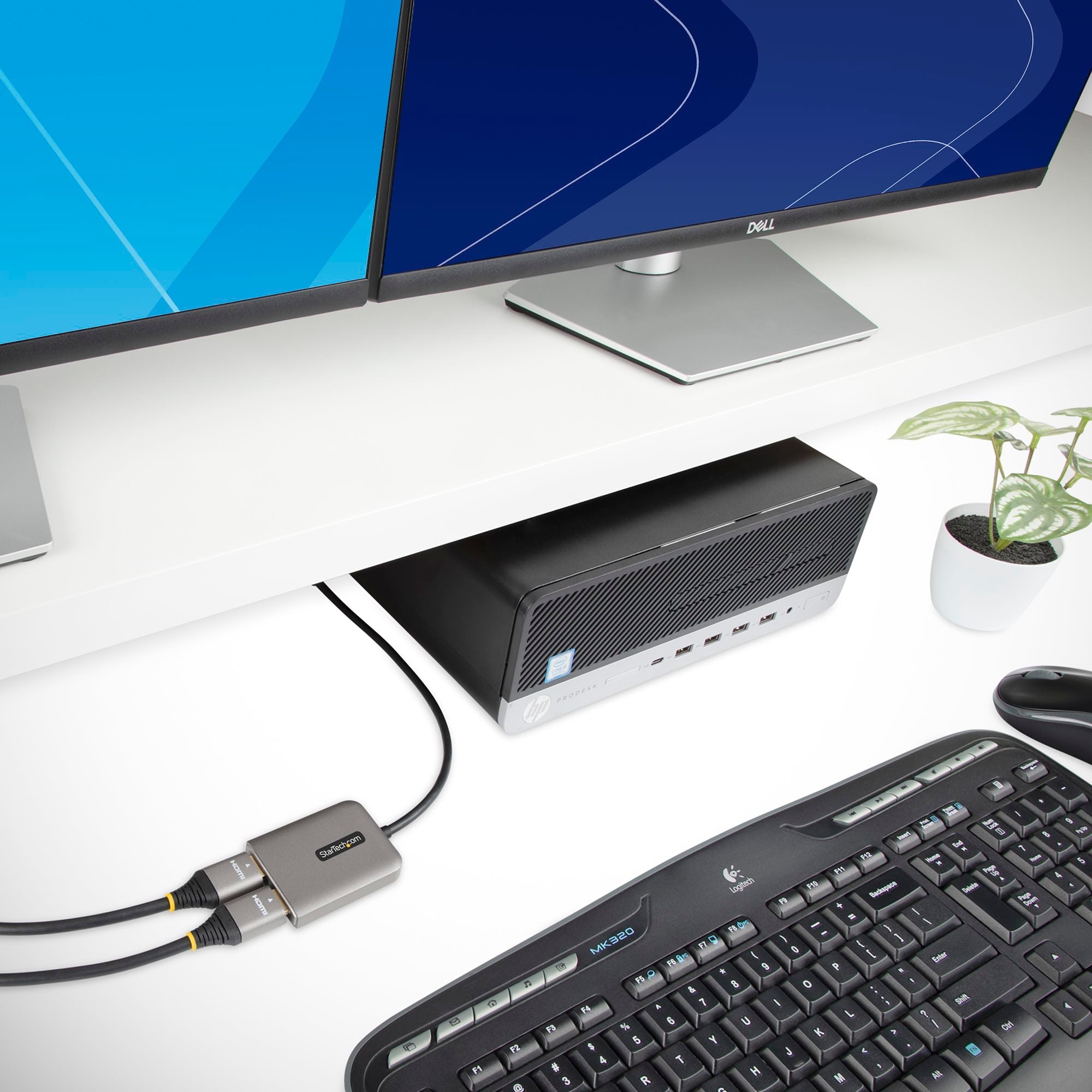 DP to Dual HDMI MST HUB - Dual HDMI 4K 60Hz - DisplayPort Multi Monitor Adapter with 1ft / 30cm cable - DP 1.4 Multi Stream Transport Hub, DSC | HBR3 - DP to HDMI Splitter 