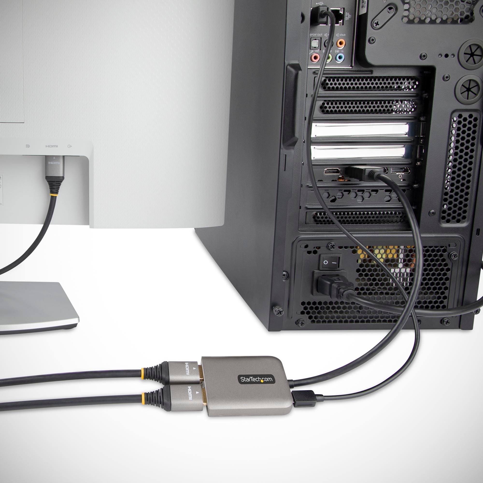 DP to Dual HDMI MST HUB - Dual HDMI 4K 60Hz - DisplayPort Multi Monitor Adapter with 1ft / 30cm cable - DP 1.4 Multi Stream Transport Hub, DSC | HBR3 - DP to HDMI Splitter 