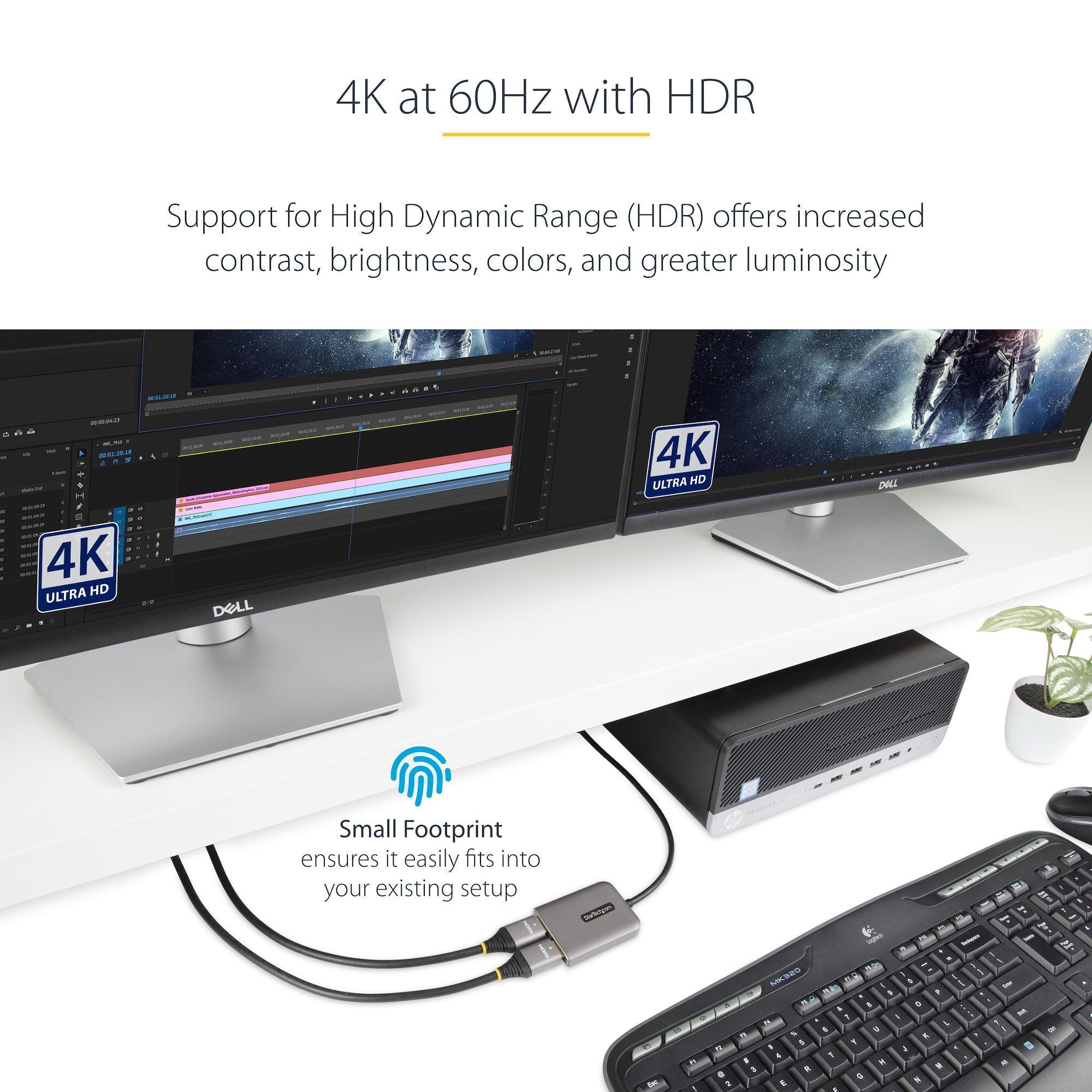 DP to Dual HDMI MST HUB - Dual HDMI 4K 60Hz - DisplayPort Multi Monitor Adapter with 1ft / 30cm cable - DP 1.4 Multi Stream Transport Hub, DSC | HBR3 - DP to HDMI Splitter 