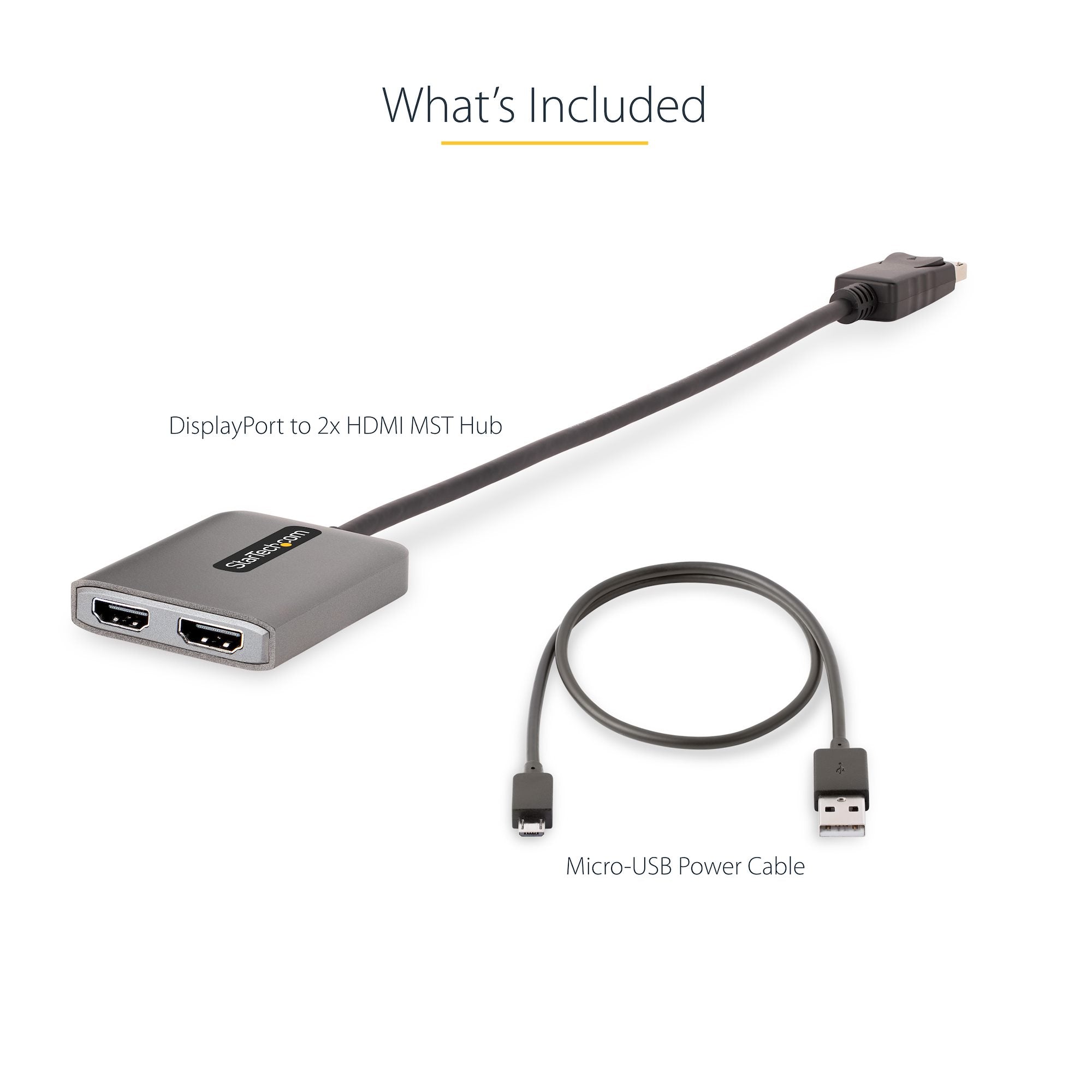 DP to Dual HDMI MST HUB - Dual HDMI 4K 60Hz - DisplayPort Multi Monitor Adapter with 1ft / 30cm cable - DP 1.4 Multi Stream Transport Hub, DSC | HBR3 - DP to HDMI Splitter 
