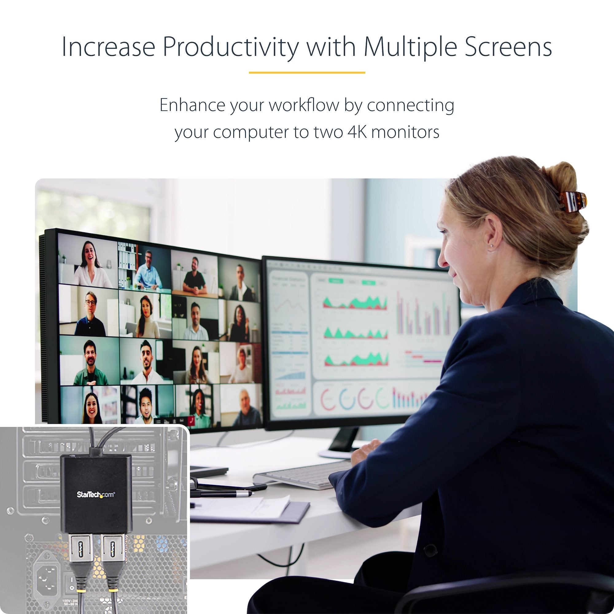 Dual-Monitor DisplayPort 1.2 Splitter, DisplayPort to 2x DP Multi-Monitor Adapter, Dual 4K 30Hz or 1080p 60Hz Computer MST Hub, USB Bus-Powered - Windows Only 