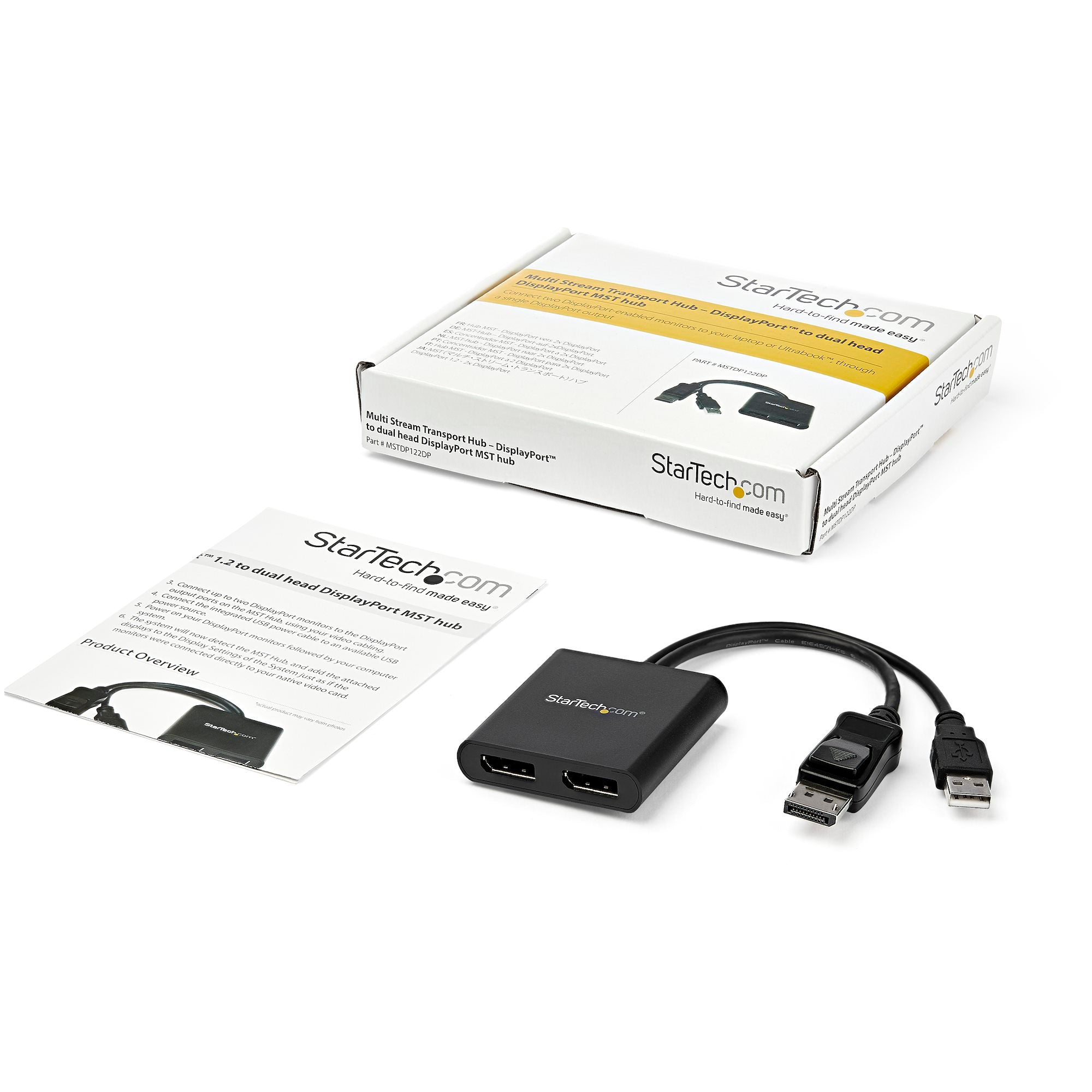 Dual-Monitor DisplayPort 1.2 Splitter, DisplayPort to 2x DP Multi-Monitor Adapter, Dual 4K 30Hz or 1080p 60Hz Computer MST Hub, USB Bus-Powered - Windows Only 