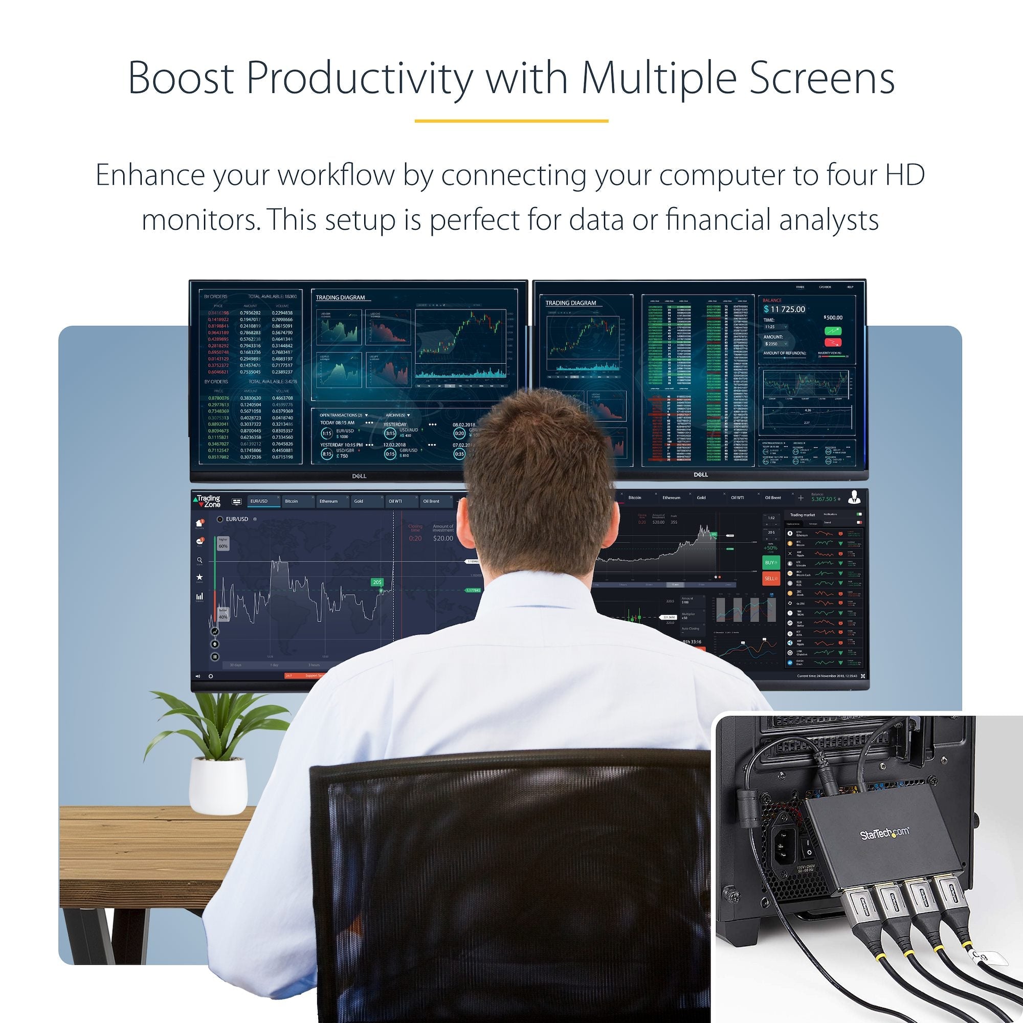4-Port DisplayPort 1.2 Splitter, DisplayPort to 4x DP Multi-Monitor Adapter, Quad 1080p 60Hz Computer MST Hub - Windows Only, No Drivers 