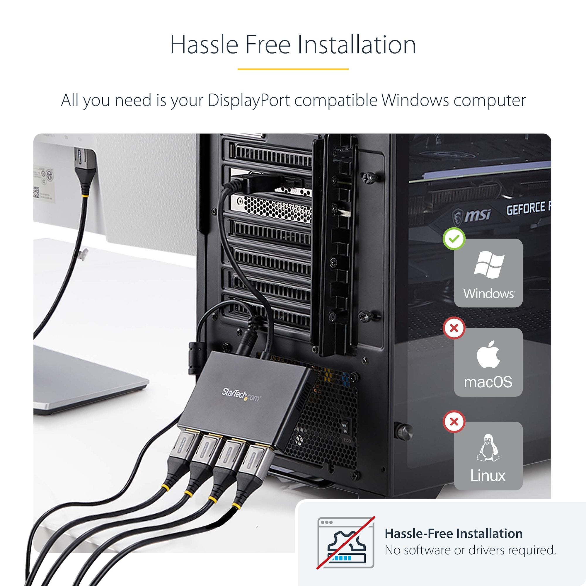 4-Port DisplayPort 1.2 Splitter, DisplayPort to 4x DP Multi-Monitor Adapter, Quad 1080p 60Hz Computer MST Hub - Windows Only, No Drivers 