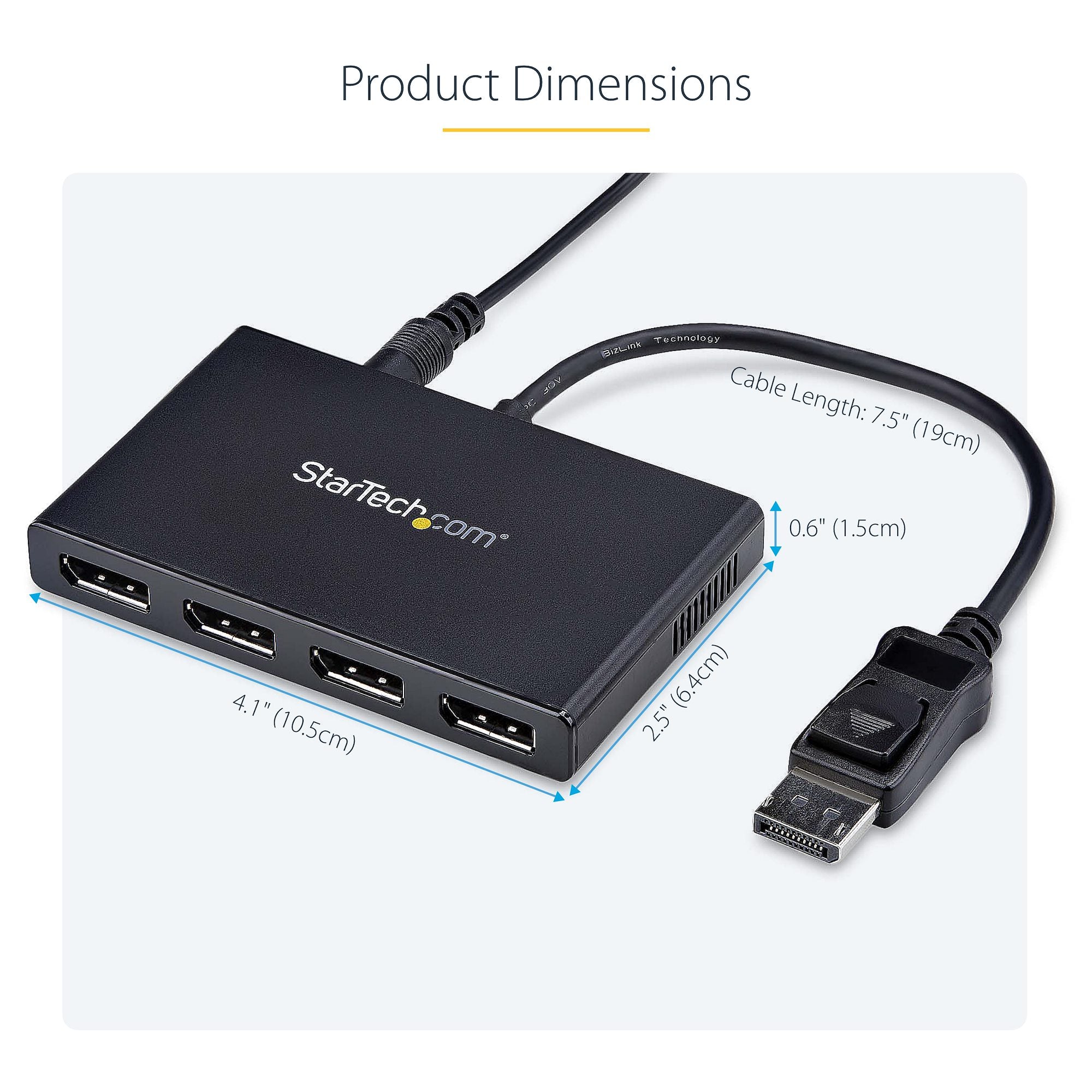 4-Port DisplayPort 1.2 Splitter, DisplayPort to 4x DP Multi-Monitor Adapter, Quad 1080p 60Hz Computer MST Hub - Windows Only, No Drivers 