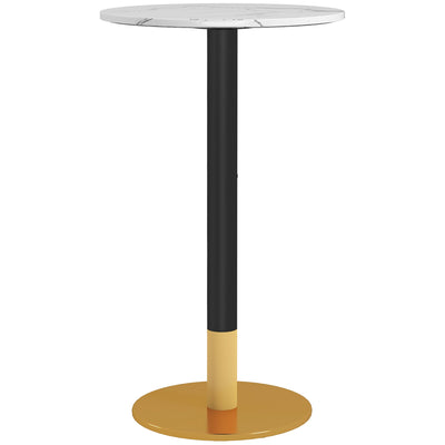 HOMCOM High Top Bar Table Modern Round Dining Faux-marbled Top Gold Base Bistro for 2 White 