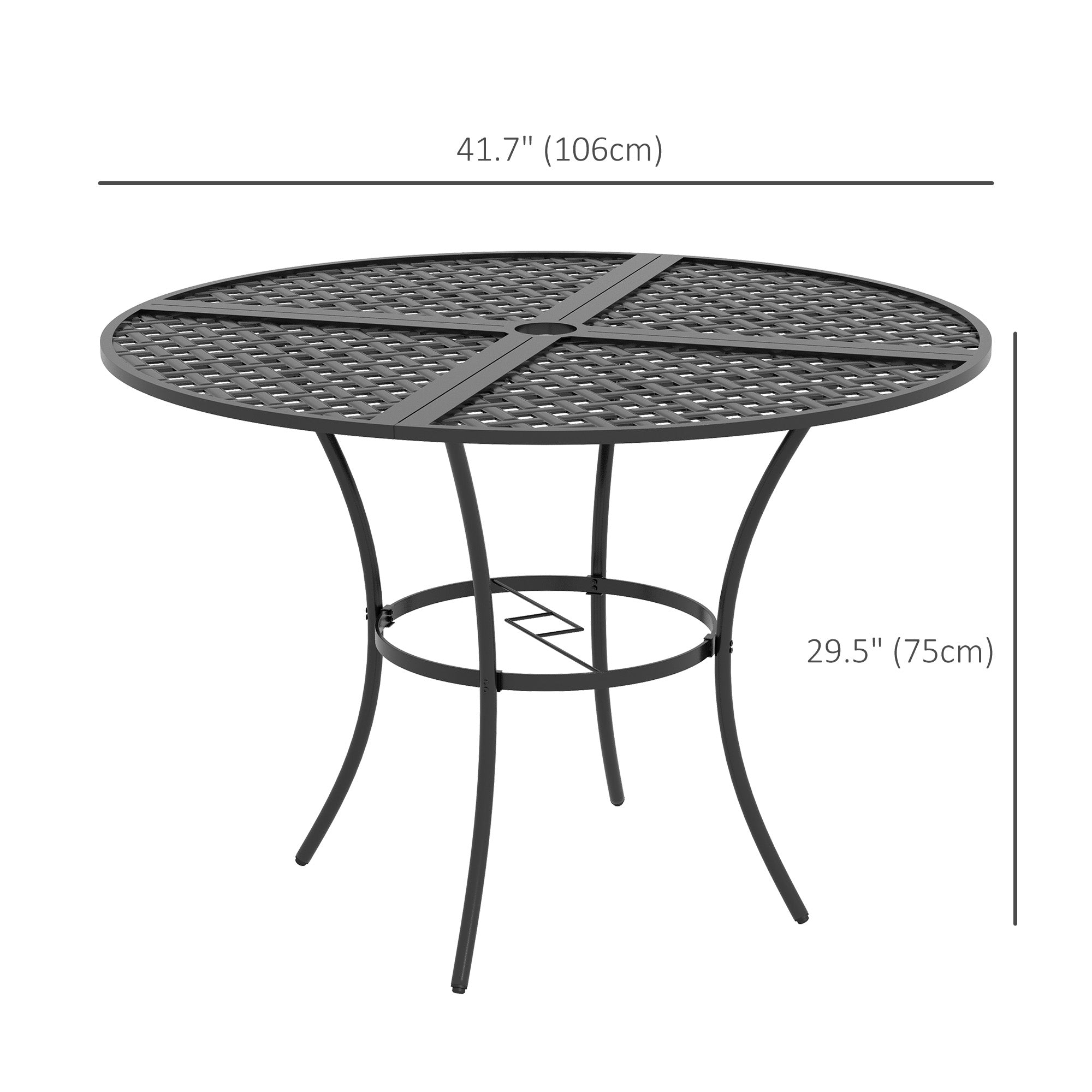 Outsunny 42" Round Outdoor Dining Table for 4 Persons, Metal Patio Dining Table with Umbrella Hole for Backyard, Lawn, Balcony 