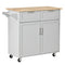 HOMCOM Grey Mobile Kitchen Island: Rubber Wood Top Cart with Storage Drawers, Cabinet & Towel Rack