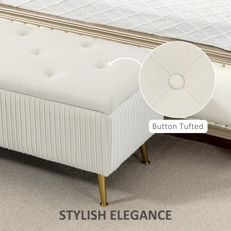 Storage Ottoman Bench, 43 Inch Large Storage Chest with Steel Legs and Padded Seat, Foot Rest, Load 485 lbs, Beige