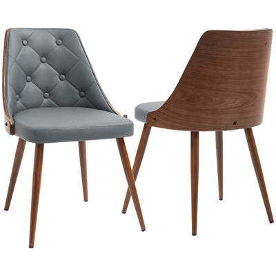 HOMCOM Dining Chair Pair: Modern PU Leather Upholstered, Steel Legs, Side Makeup Chairs, Grey Shade 