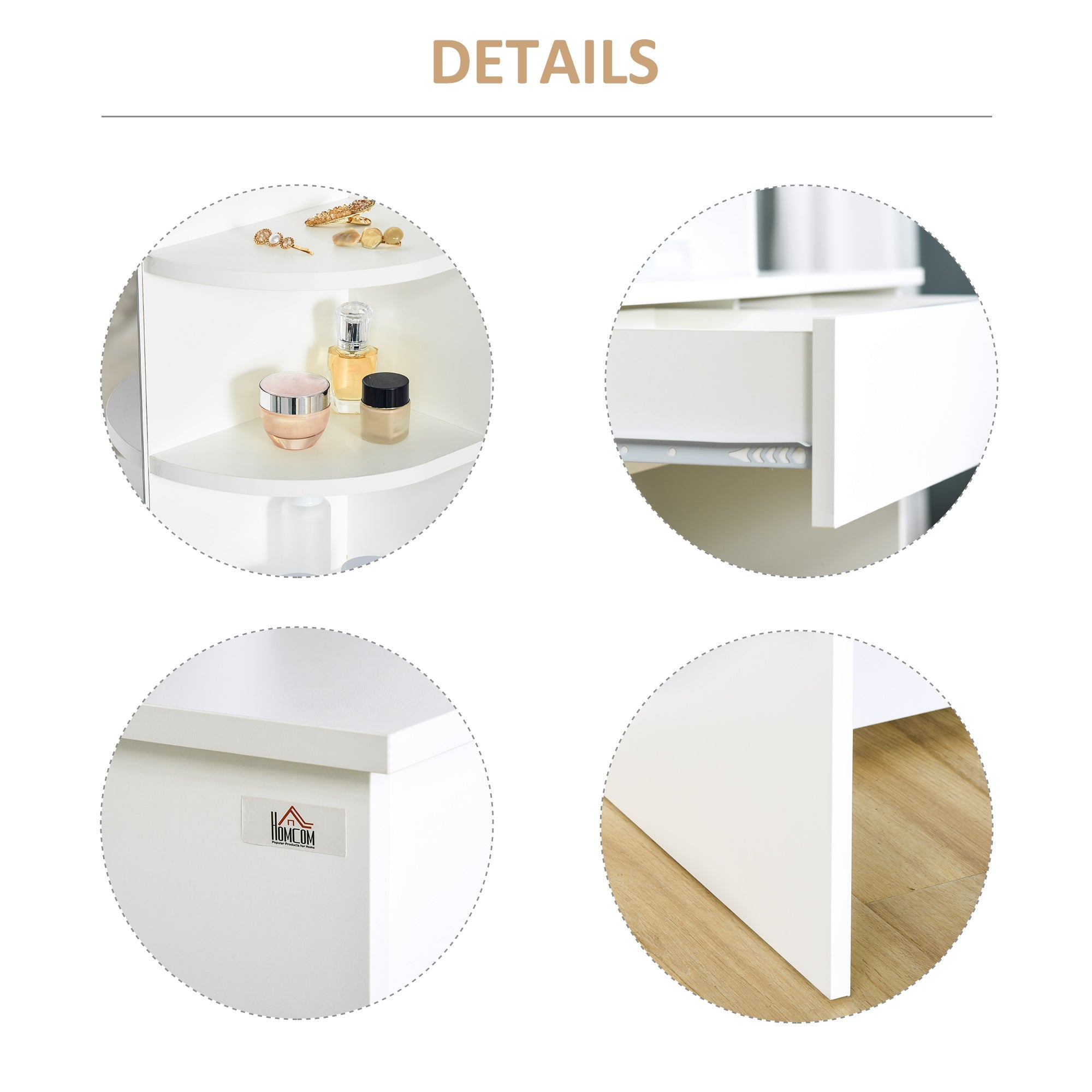 HOMCOM Dressing Table Vanity Set with Makeup Mirror Large Drawers Open Shelf for Bedroom White 