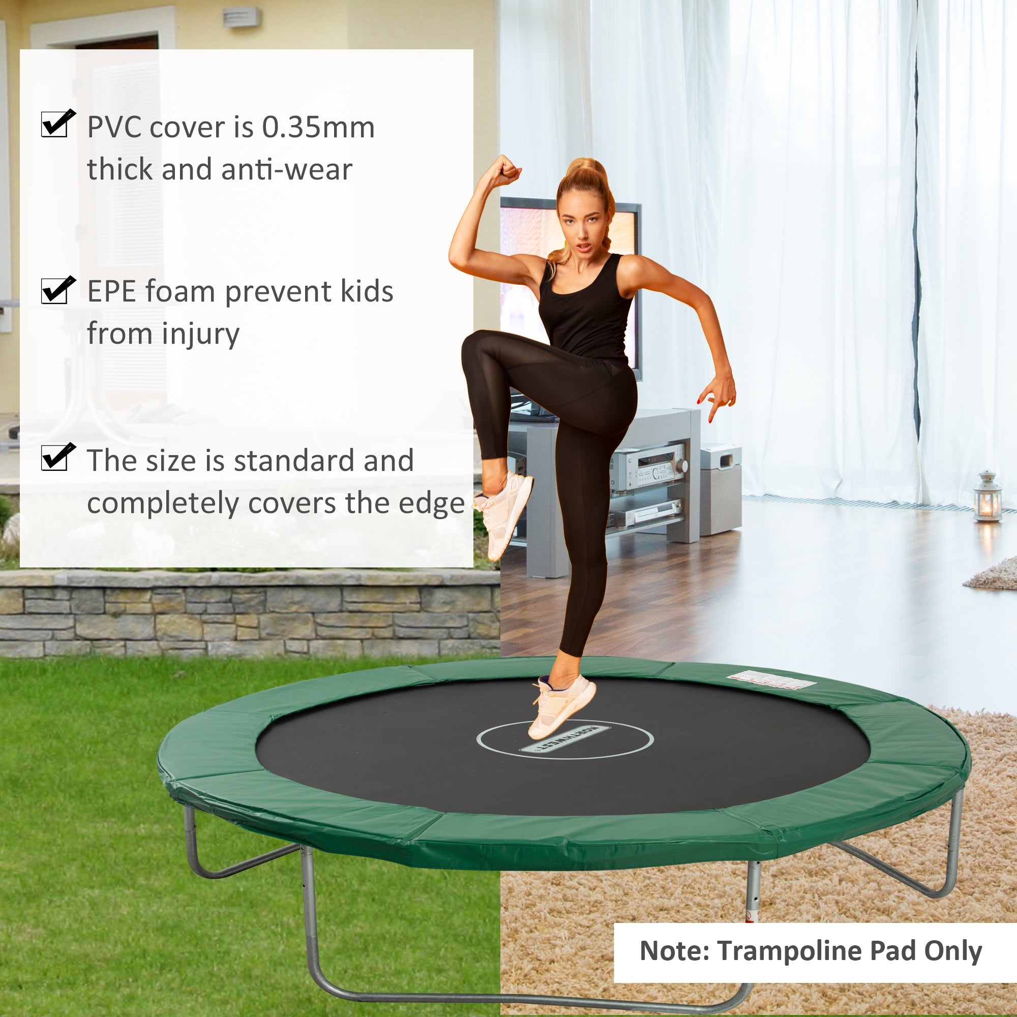 Soozier Φ8ft Trampoline Safety Pad Spring Cover Replacement Bounce Jump EPE Foam Protection Green 