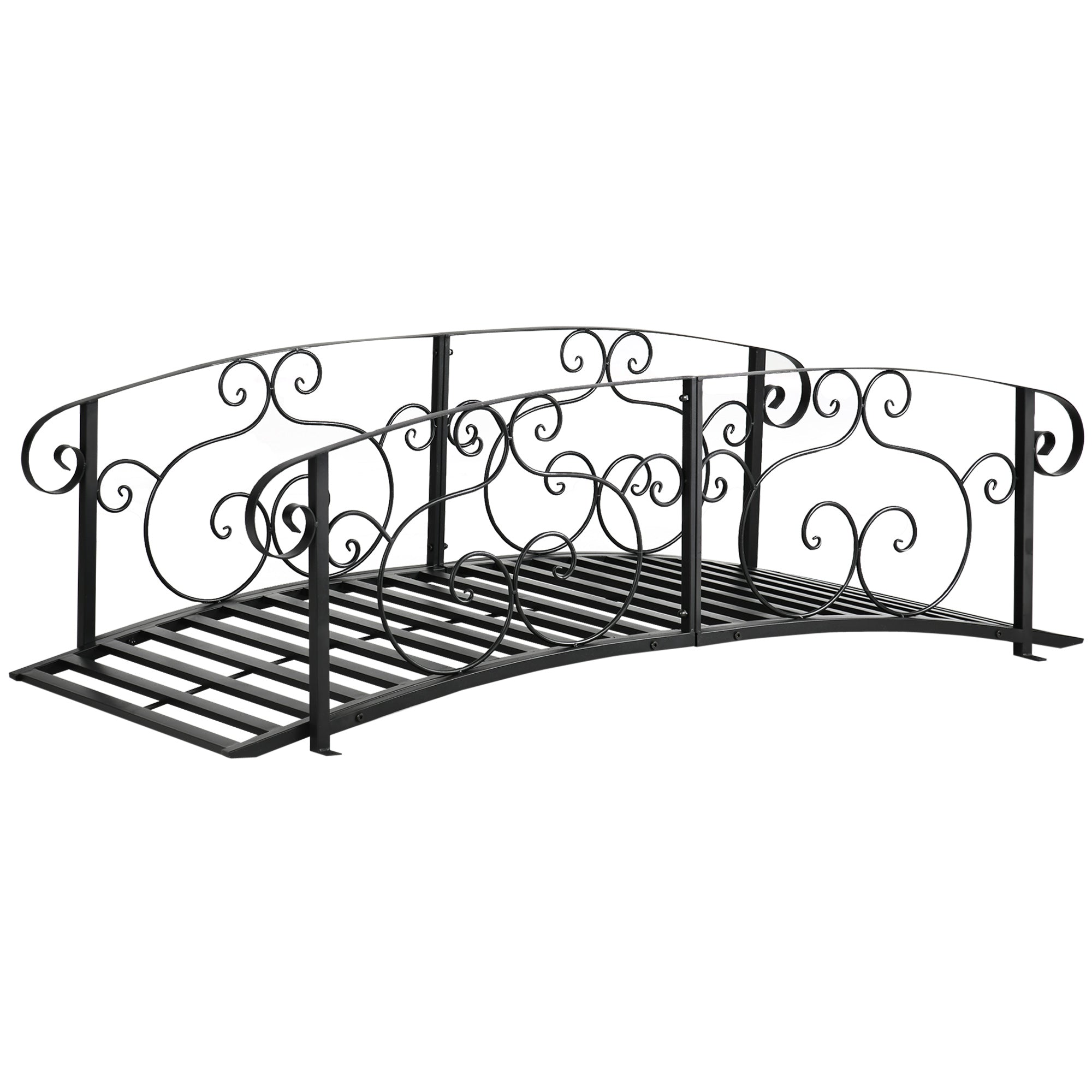 Outsunny Decorative Steel Garden Bridge 6FT with Safety Rails for Backyard Stream Pond Landscaping Black 