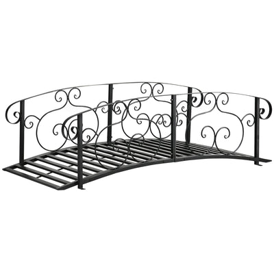Outsunny Decorative Steel Garden Bridge 6FT with Safety Rails for Backyard Stream Pond Landscaping Black 