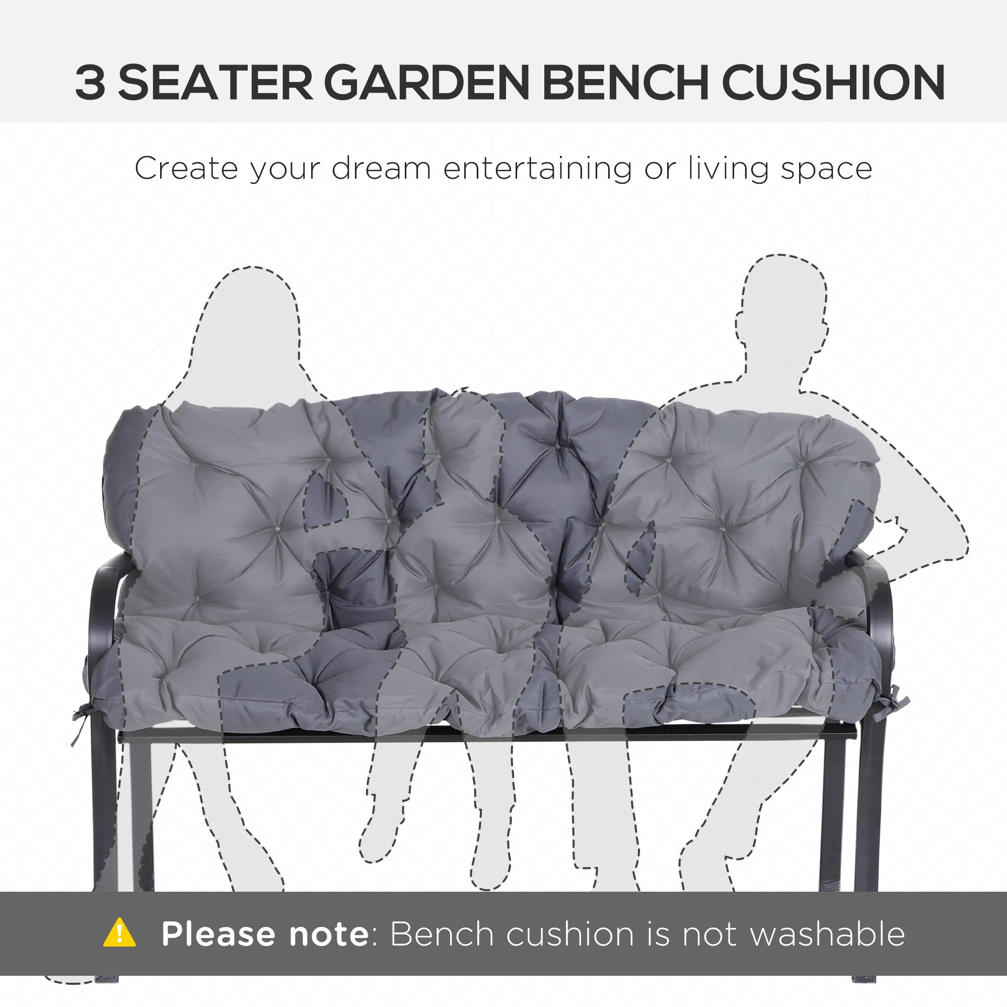 Outsunny 3 Seater Bench Swing Chair Replacement Cushions Outdoor Seat Pads Backrest Patio Garden Dark Grey 