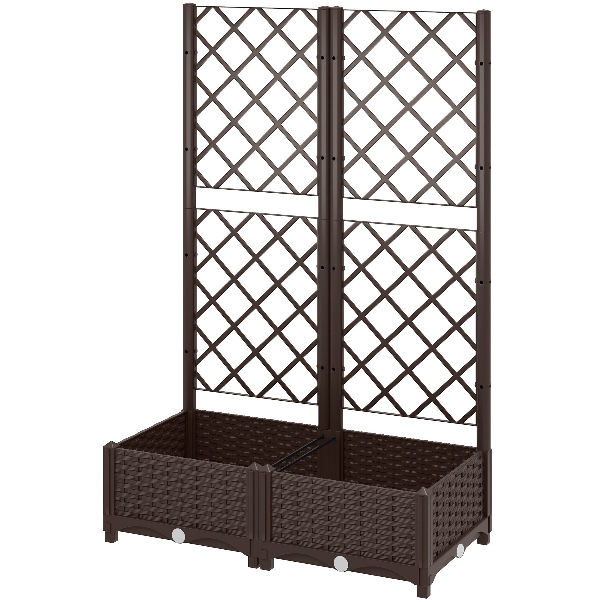 Outsunny Raised Garden Bed with Trellis, Plastic Raised Flower Bed with Drainage Holes and Drain Plugs, 32" x 16" x 48" 