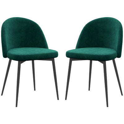 HOMCOM Set of 2 Mid-Back Dining Chair, Mid-Back Velvet-touch Upholstery Kitchen Chair for Living Room Dining Room, Green 