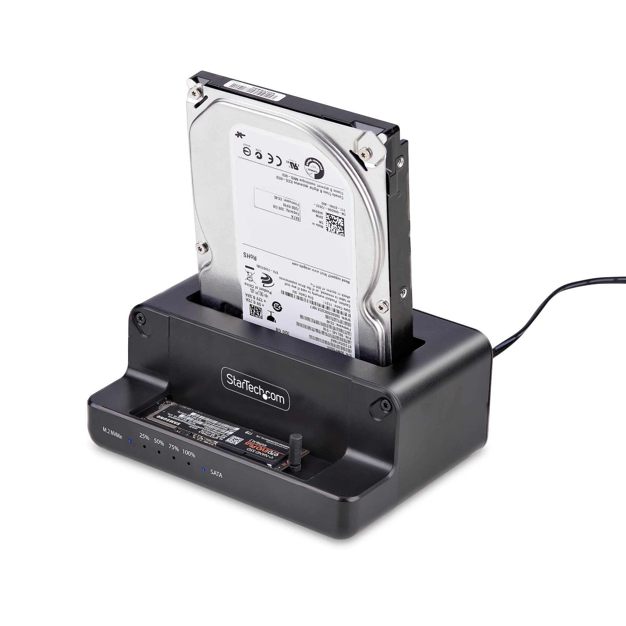 M.2 NVMe to 2.5/3.5" SATA Drive Duplicator, Dual Bay Standalone SSD Cloner/Drive Dock, Bidirectional NVMe to SATA / SATA to NVMe, Up to 27GBpm, TAA 