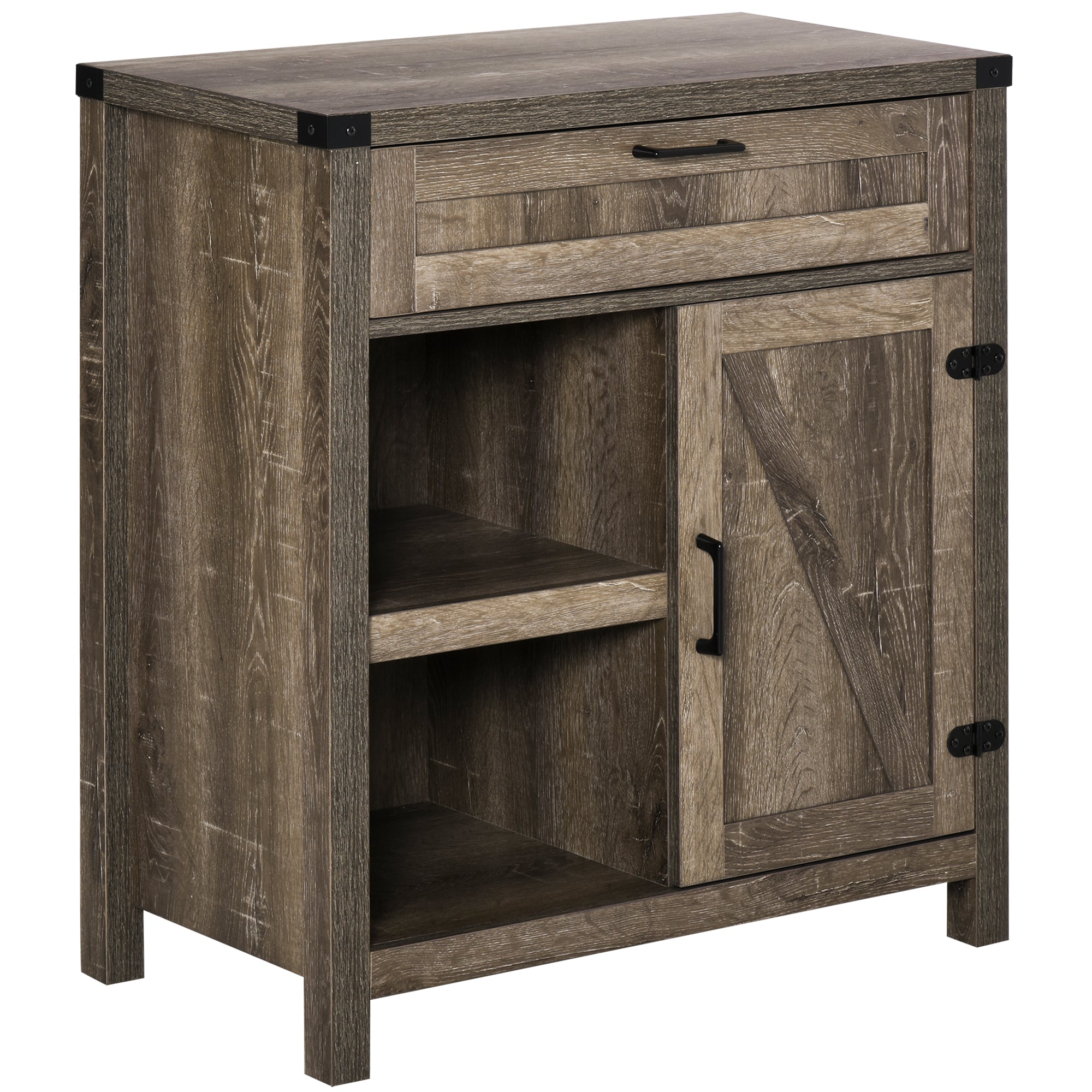 HOMCOM Rustic Buffet Sideboard: Farmhouse Storage Cabinet with Barn Doors for Kitchen/Dining Room, Dark Oak 
