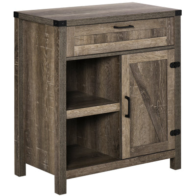 HOMCOM Rustic Buffet Sideboard: Farmhouse Storage Cabinet with Barn Doors for Kitchen/Dining Room, Dark Oak 