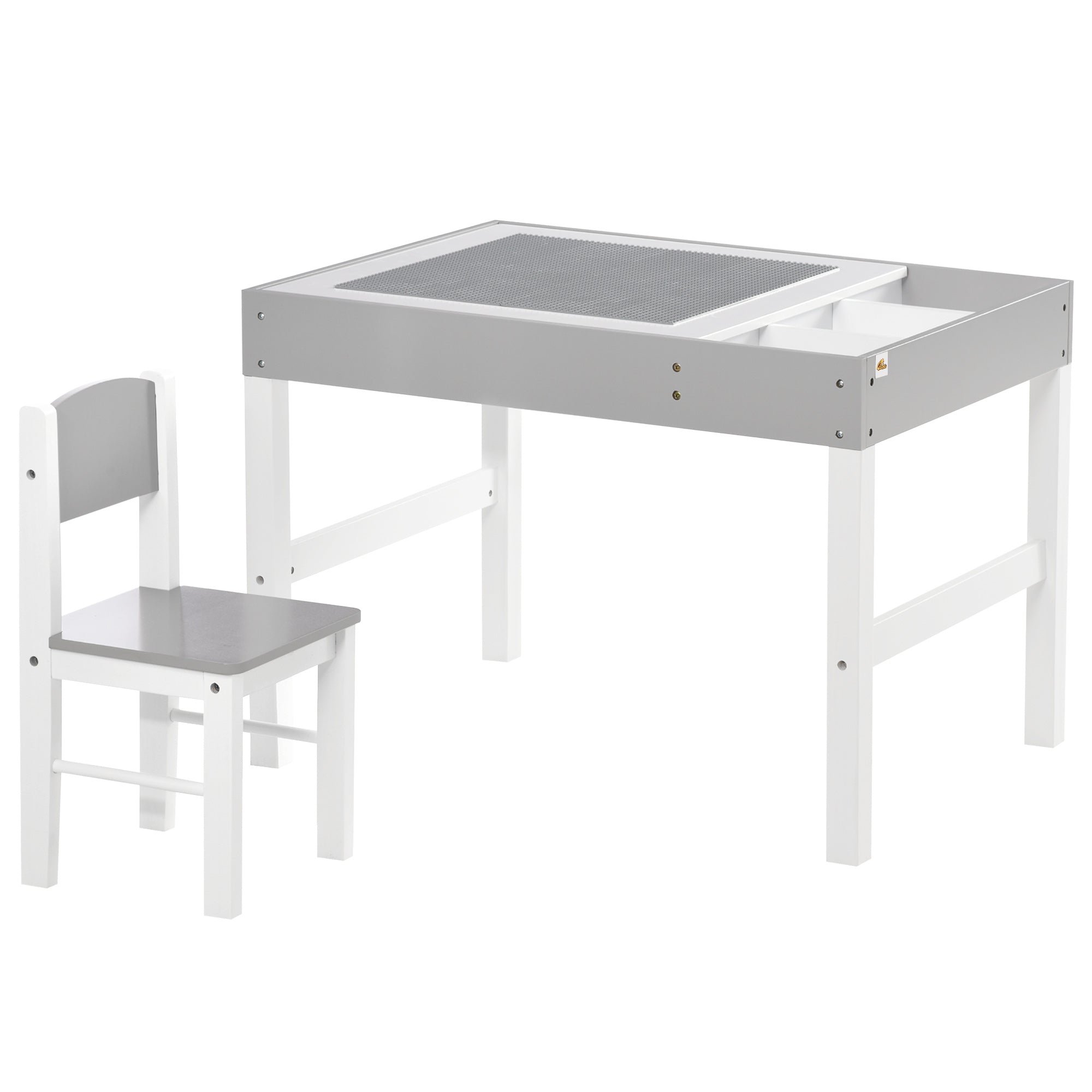 Qaba Kids Table Set with Building Block Desktop: 2-Piece Toddler Set, Multiple Storage Spaces 
