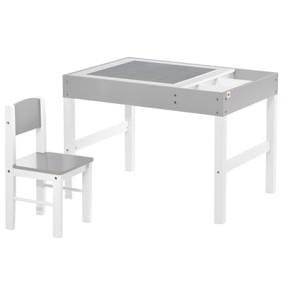 Qaba Kids Table Set with Building Block Desktop: 2-Piece Toddler Set, Multiple Storage Spaces 