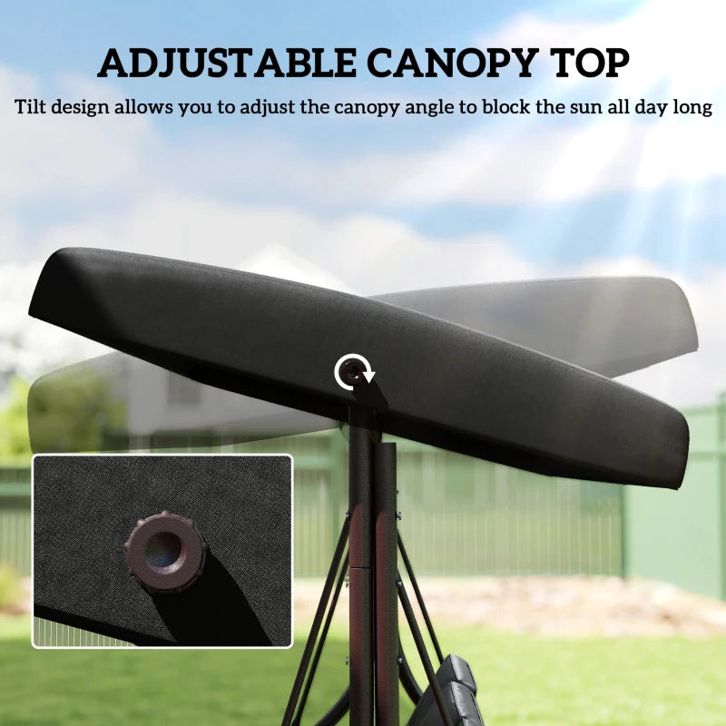 Convertible Patio Swing Bed with Canopy and Cushions, 3 Seater Porch Swing for Outdoor, Backyard, Garden, Black