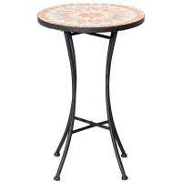 Mosaic Patio Table, Round Coffee Table with Metal Frame, Garden Furniture for Outdoor, Poolside, Yellow & Grey