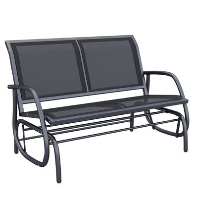 Outsunny Patio Double Glider Bench Swing Chair Rocker Heavy-Duty Loveseat Outdoor Garden Rocking Bench Steel Frame Sling Fabric Seat 