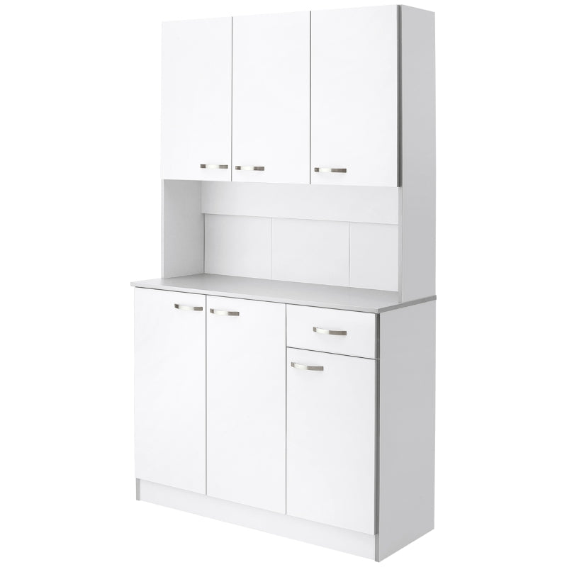 71" Modern Buffet with Hutch, Standing Kitchen Hutch with Storage Cabinets, Drawer, Open Space with Microwave Stand, White
