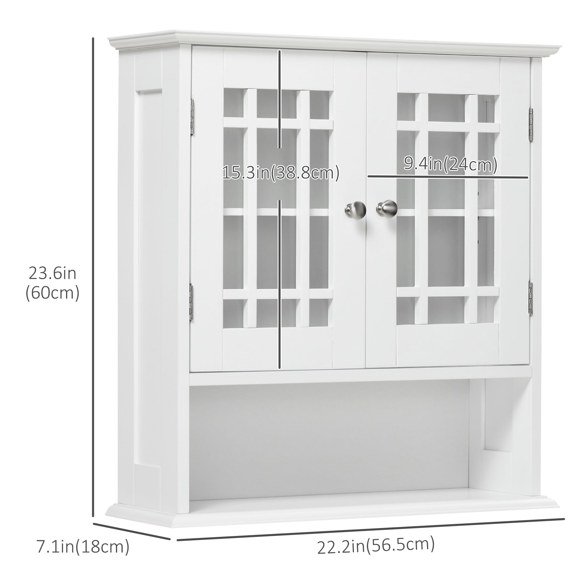 kleankin 2 Door Wall Mount Storage Organizer Modern Bathroom Cabinet with Open Shelf White 