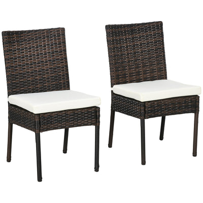 Outsunny Outdoor Rattan Dining Chairs Cushioned Patio Wicker Backrest Brown 